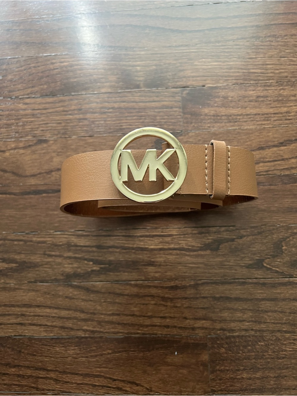 Michael Kors Leather Belt with Gold MK Circle Buckle